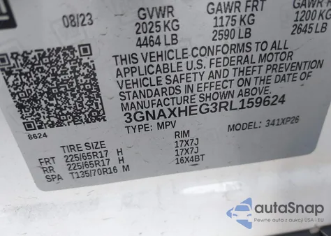 2024 Chevrolet Equinox Fwd Ls z USA, uszkodzony, nr VIN 3GNAXHEG3RL159624